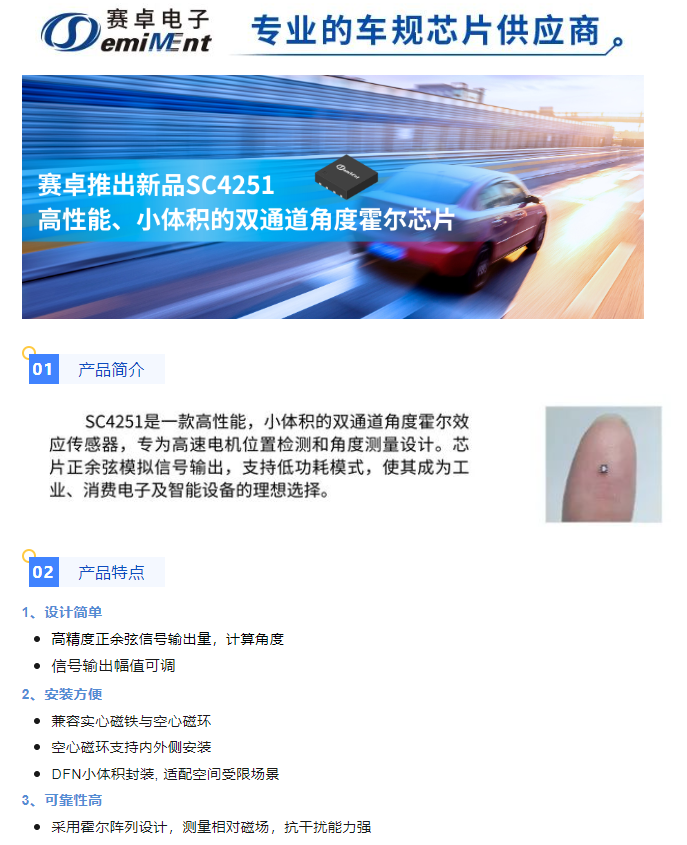 赛卓新品SC4251双通道霍尔编码器：小体积高性能，为电机打造可靠定位解决方案。